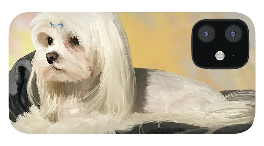 Maltese iPhone 12 Case featuring the digital art Maltese Dog by Shehan Wicks