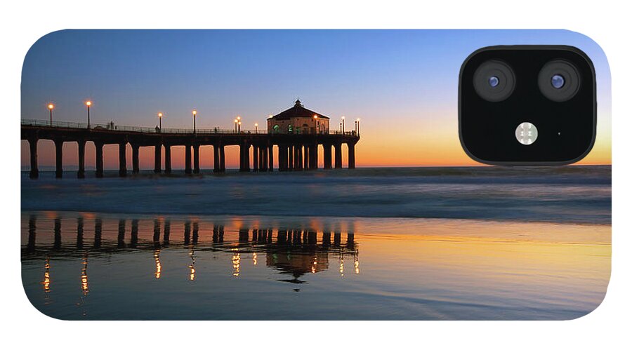 Manhattan Beach iPhone 12 Case featuring the photograph Manhattan Beach Pier In Nighfall by Ekash
