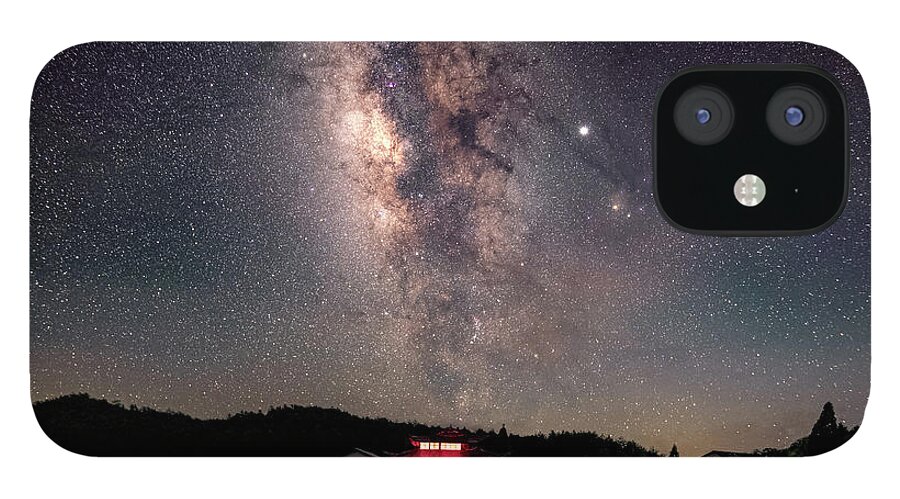 Milky Way iPhone 12 Case featuring the photograph Milky Way over the TianPing Mountain Lake Temple by William Dickman