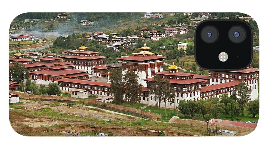 Asian And Indian Ethnicities iPhone 12 Case featuring the photograph Monastery In Thimphu, Bhutan by Narvikk