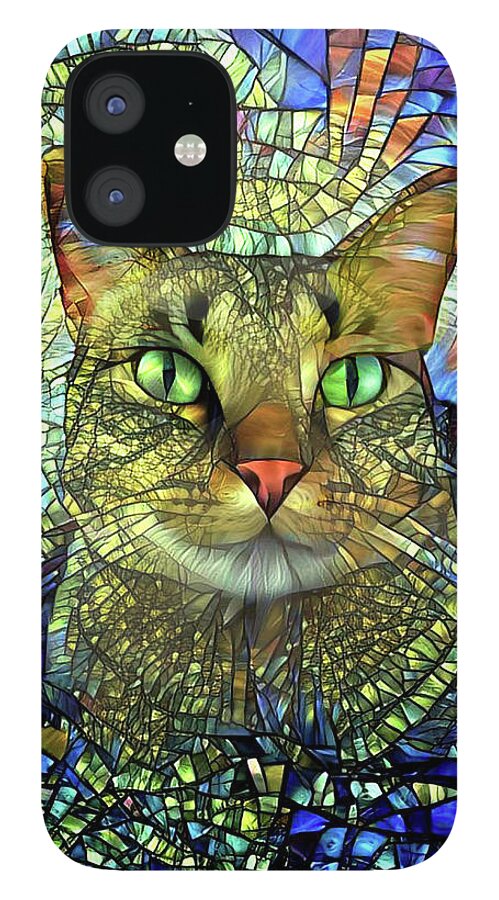 Tabby Cat iPhone 12 Case featuring the digital art Monet the Stained Glass Tabby Cat by Peggy Collins