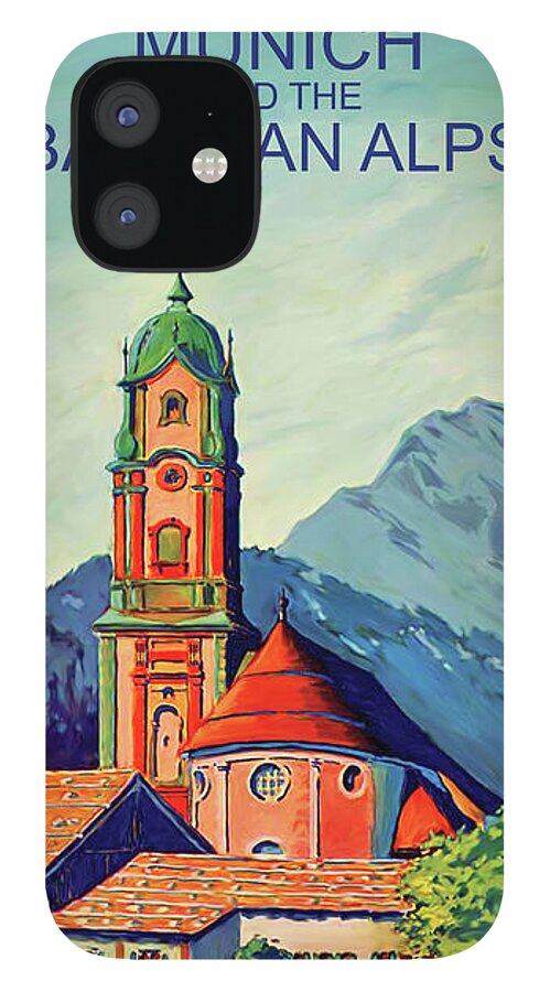 Munich iPhone 12 Case featuring the digital art Munich and Bavarian Alps by Long Shot