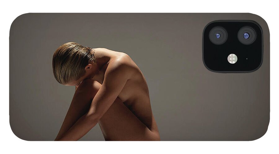 Leaning iPhone 12 Case featuring the photograph Naked Woman Sitting by John Lamb