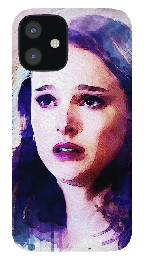 Natalie Portman iPhone 12 Case featuring the mixed media Natalie - No Strings Attached by Shehan Wicks