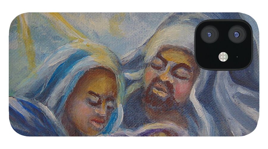 Nativity iPhone 12 Case featuring the painting Nativity by Saundra Johnson