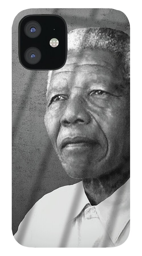 Nelson Mandela iPhone 12 Case featuring the mixed media Nelson Mandela Portrait by M Spadecaller
