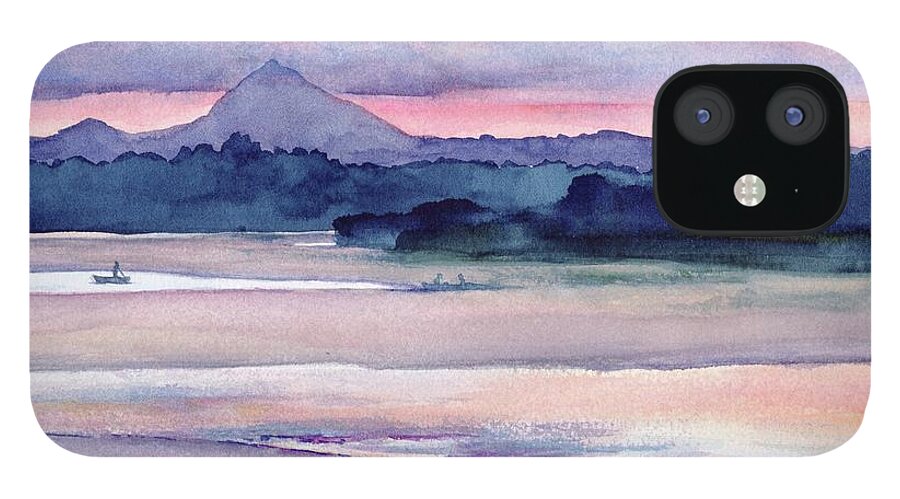 Sunset Painting iPhone 12 Case featuring the painting Noosa River Sunset by Chris Hobel