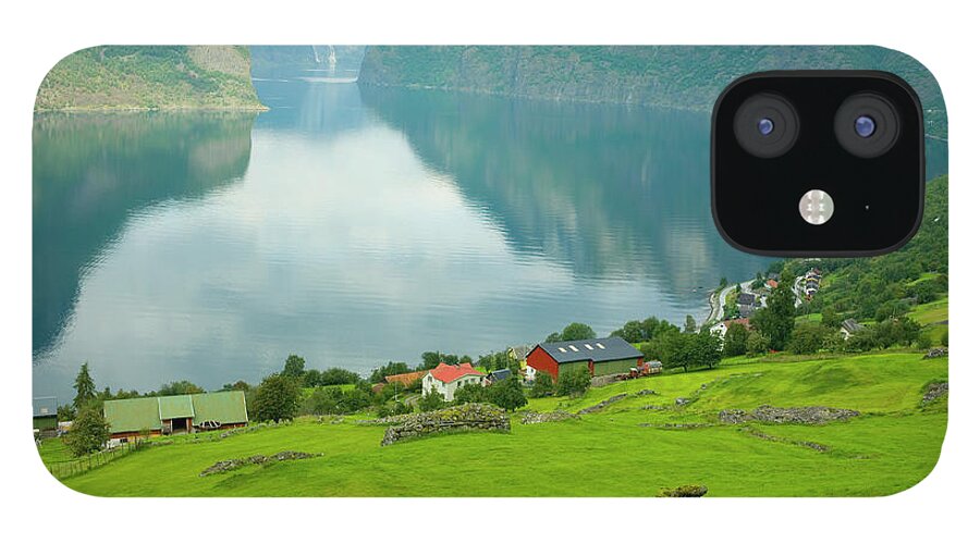 Scenics iPhone 12 Case featuring the photograph Norway, Sognefjord, Aurland, Farms by John Wang