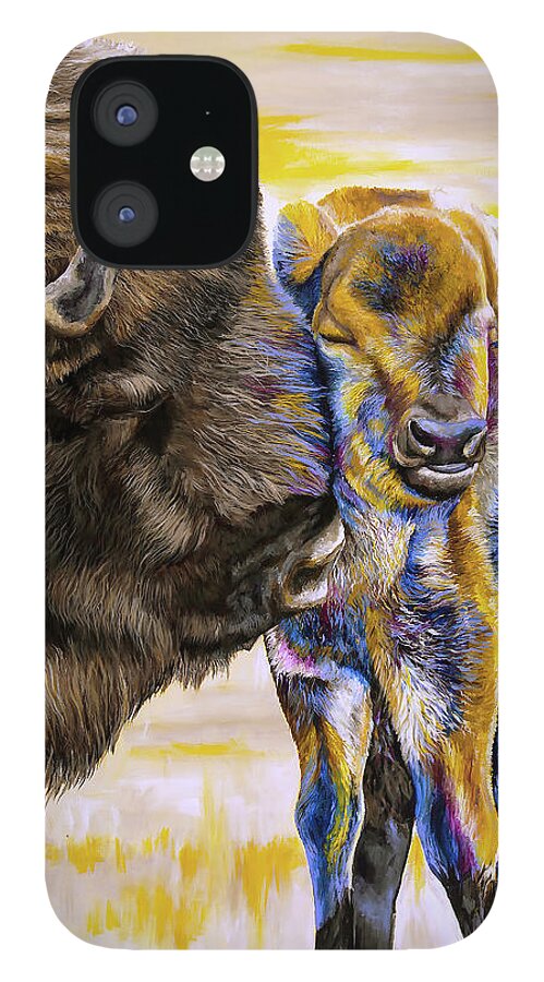 Bison iPhone 12 Case featuring the painting Nuzzled by Averi Iris