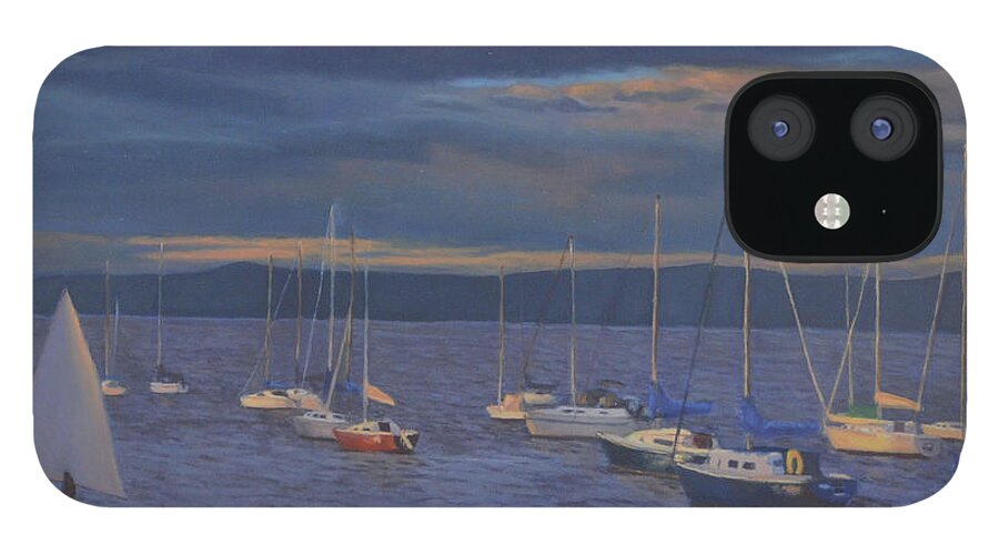 Nyack iPhone 12 Case featuring the painting Nyack Mooring Field by Beth Riso
