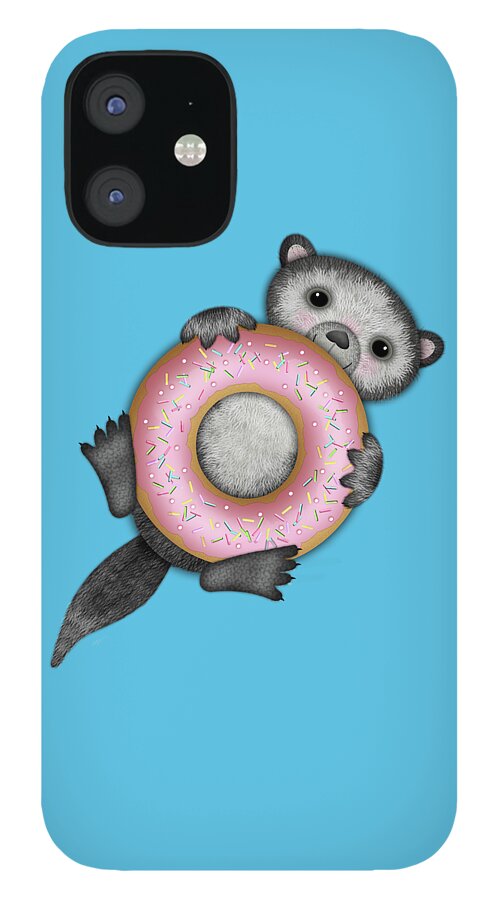 Otter iPhone 12 Case featuring the digital art O is for Otter with an O so Delicious Doughnut by Valerie Drake Lesiak