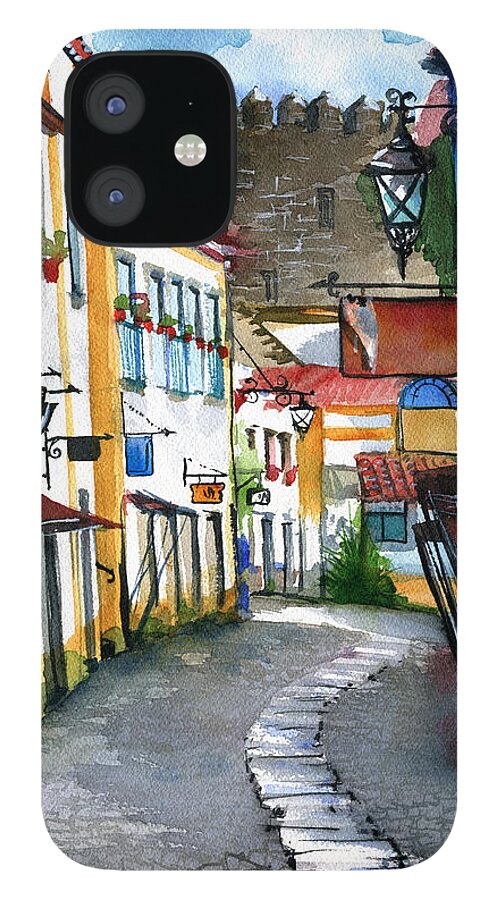 Portugal iPhone 12 Case featuring the painting Obidos Portugal by Dora Hathazi Mendes