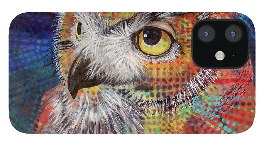 Owl iPhone 12 Case featuring the painting OL Polka Dot by Laurel Bahe