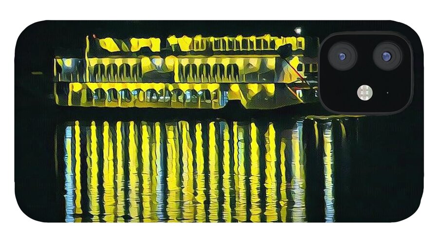 Mississippi River iPhone 12 Case featuring the painting Paddle Boat at night by Marilyn Smith