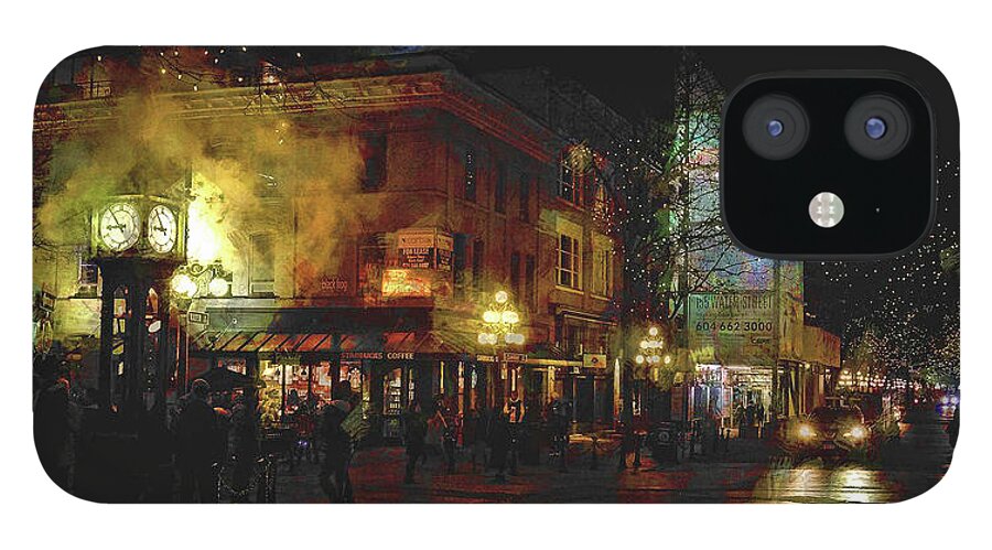 Steamclock iPhone 12 Case featuring the digital art Painterly Steam Clock by Cameron Wood