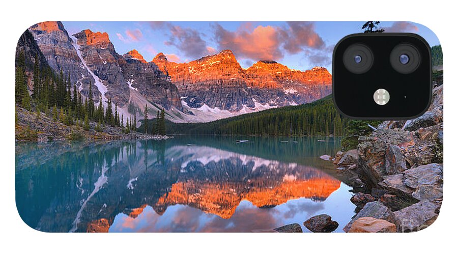 Moraine Lake iPhone 12 Case featuring the photograph Panoramic Sunrise At Moraine Lake by Adam Jewell