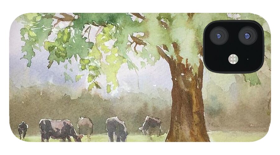 Pasture iPhone 12 Case featuring the painting Peaceful Day by Watercolor Meditations
