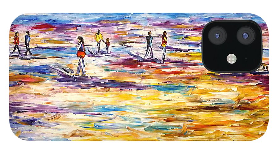 Beach Abstract iPhone 12 Case featuring the painting People On The Beach by Mirek Kuzniar