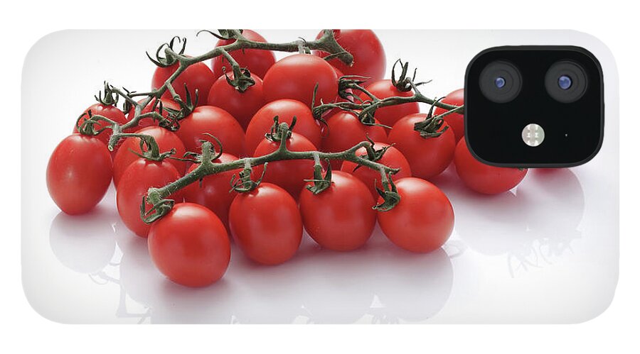 White Background iPhone 12 Case featuring the photograph Plum Tomatoes On Vine by Chris Ted
