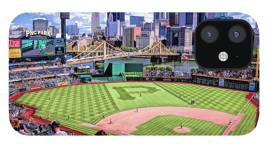 Pnc Park iPhone 12 Case featuring the painting PNC Park Pittsburgh Pirates Baseball Ballpark Stadium by Christopher Arndt