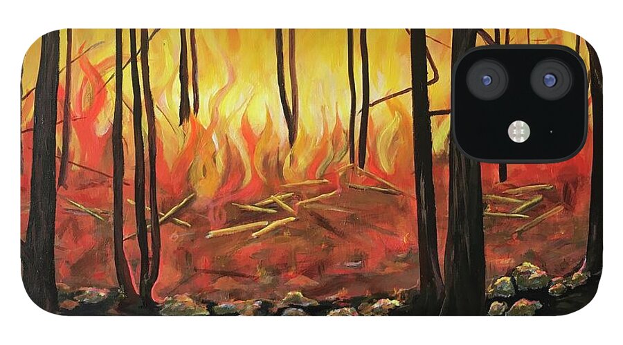 Fire iPhone 12 Case featuring the painting Prescott forest fire by Maria Karlosak
