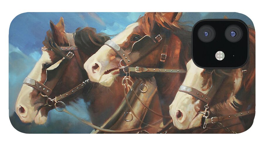 Western Art iPhone 12 Case featuring the painting Pulling for You by Carolyne Hawley