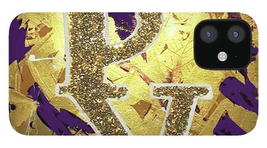 Pv Gold And Purple iPhone 12 Case featuring the painting PV-UKnow by Femme Blaicasso
