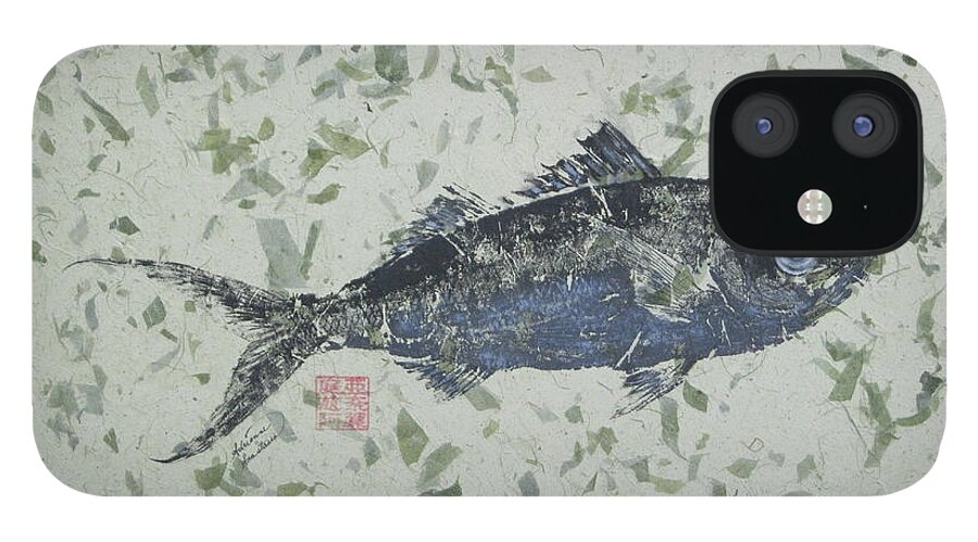 Ink iPhone 12 Case featuring the painting Queen Snapper - Black and Blue by Adrienne Dye