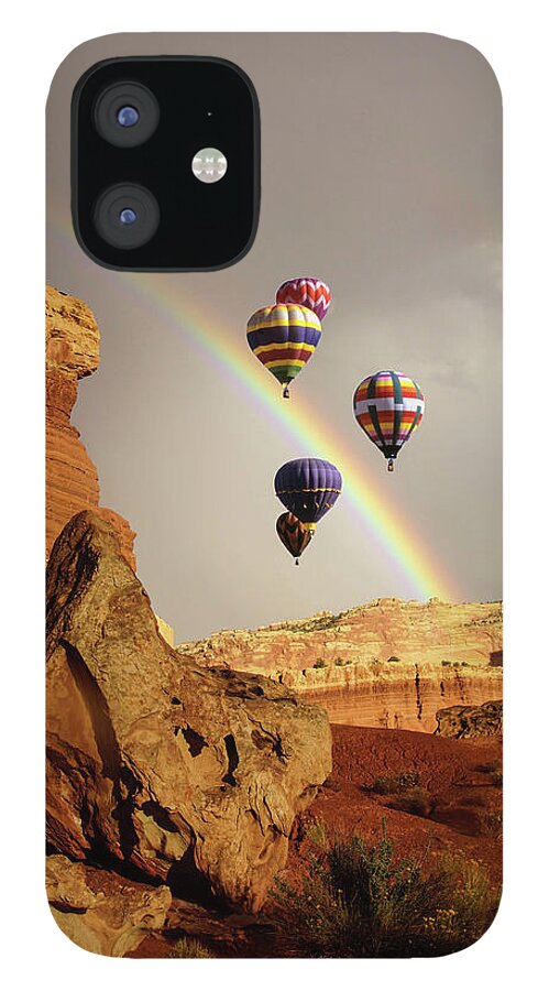 New Mexico iPhone 12 Case featuring the photograph Rainbow and brief dramatic sunshine by Steve Estvanik