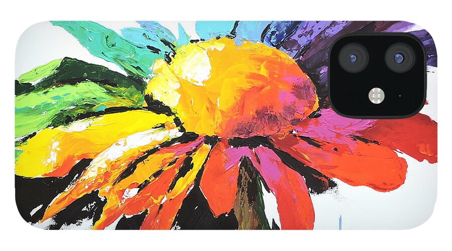 Daisy iPhone 12 Case featuring the painting Rainbow Daisy by Jodie Marie Anne Richardson Traugott     aka jm-ART