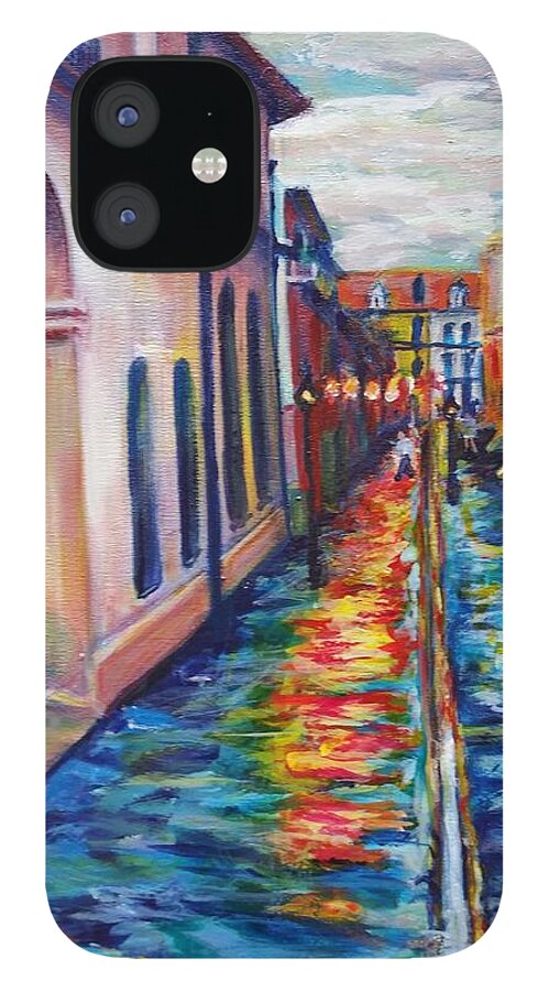 New Orleans iPhone 12 Case featuring the painting Rainy Pirate Alley by Beverly Boulet