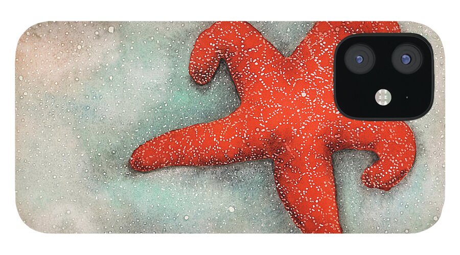 Asteroidea iPhone 12 Case featuring the painting Red Sea Star by Hilda Wagner
