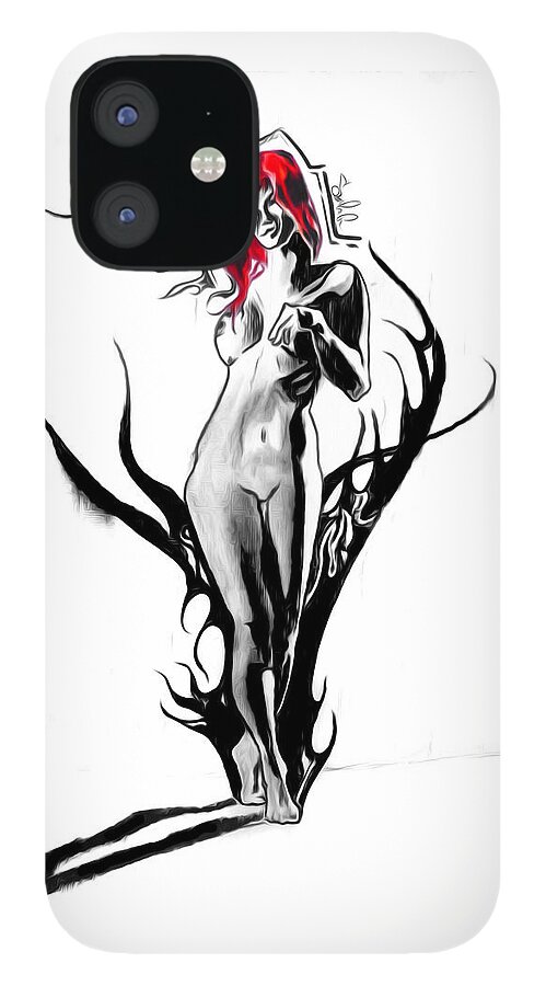 Sexy Woman Girl Female Feminine Lady Beauty Model Beautiful Fashion Goddess Red Color Colorful Contrast Black And White B&w Simple Simplistic Minimal Abstract Amazing iPhone 12 Case featuring the drawing Red Woman by Sergio Gutierrez
