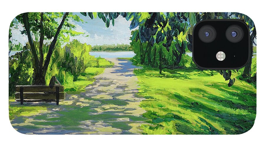Landscape iPhone 12 Case featuring the painting Reflection By The Lake by Lynn Hansen