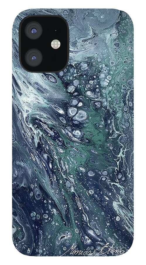 Ocean Art iPhone 12 Case featuring the painting Reflection of dancing stars by Monica Elena