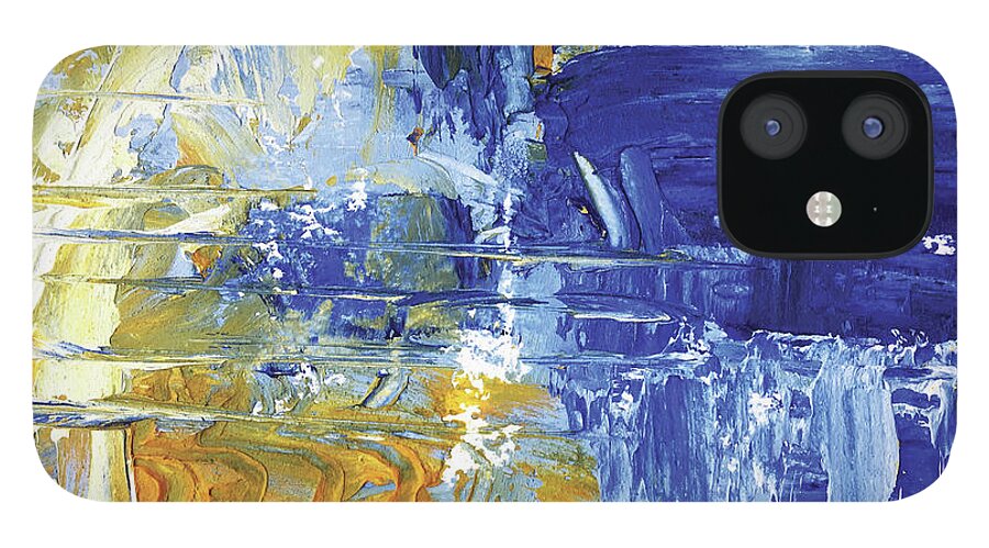 Oil And Cold Wax iPhone 12 Case featuring the painting Reflection on Blue Falls by Christine Chin-Fook