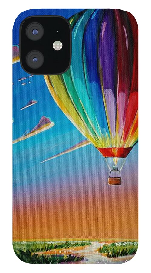 Hot Air Balloon iPhone 12 Case featuring the painting Rise And Shine by Cindy Thornton