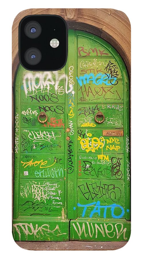 Doorway iPhone 12 Case featuring the photograph Roman Graffiti Door by Andrea Whitaker