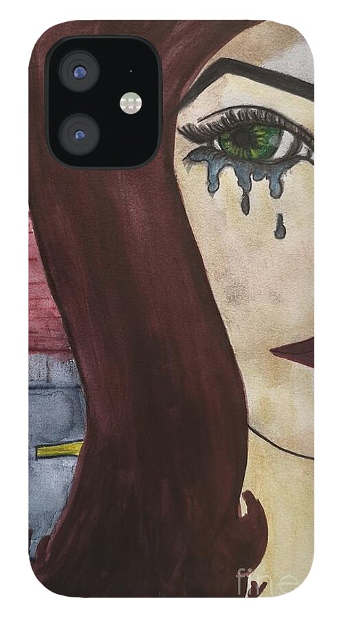 Sad Girl iPhone 12 Case featuring the painting Sad girl by Lisa Koyle