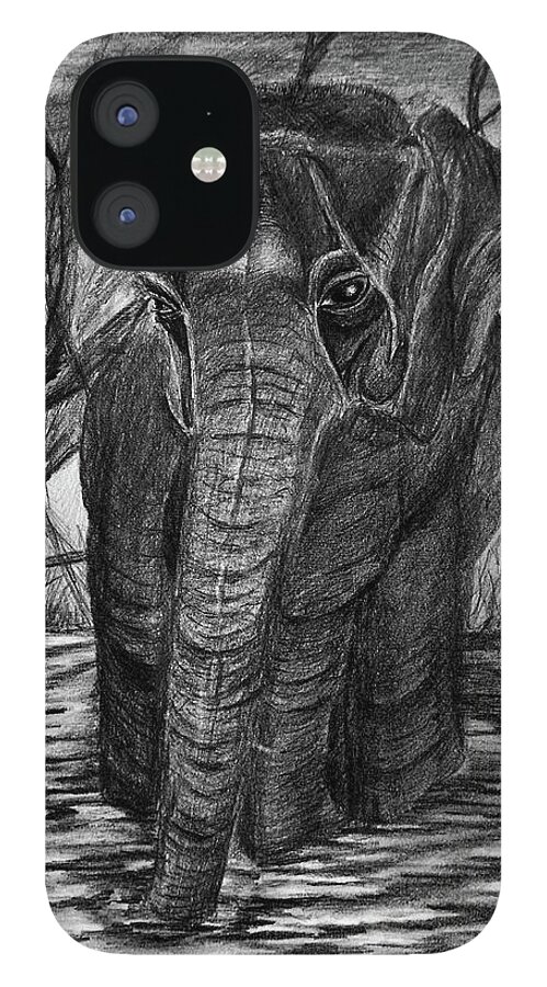  Beautiful iPhone 12 Case featuring the drawing Sadness In The Jungle by Medea Ioseliani