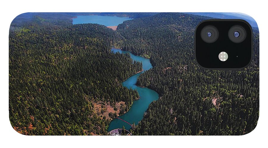Scotts Flat Lake iPhone 12 Case featuring the digital art Scotts Flat Lake and Lower Scotts Flat Reservoir Aerial by Lisa Redfern