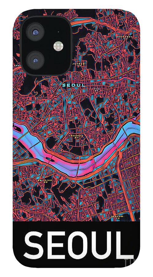 Seoul iPhone 12 Case featuring the digital art Seoul City Map by HELGE Art Gallery