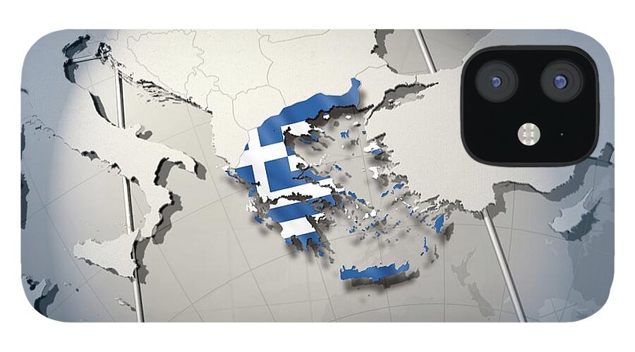Globe iPhone 12 Case featuring the digital art Shape And Ensign Of Greece On A Globe by Dieter Spannknebel