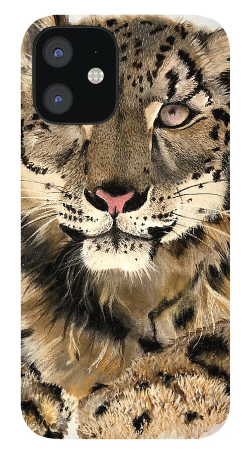 Tiger iPhone 12 Case featuring the pastel Snow Tiger by Gerry Delongchamp
