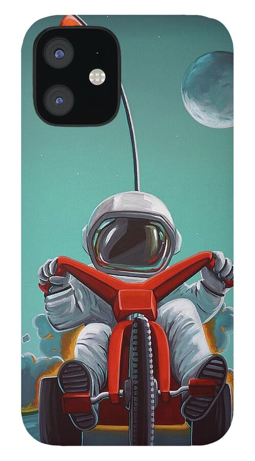 Astronaut iPhone 12 Case featuring the painting Space Racer by Cindy Thornton