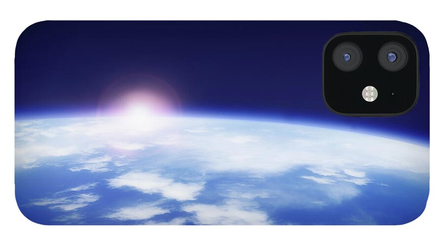 Outdoors iPhone 12 Case featuring the photograph Space With Rising Sun Above Planet Earth by Tetra Images