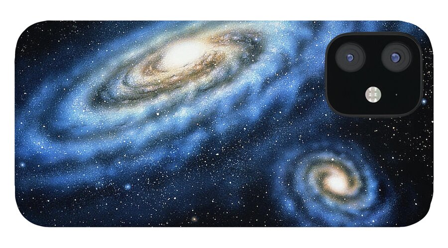 Galaxy iPhone 12 Case featuring the photograph Spiral Galaxy In Space by Bavaria.