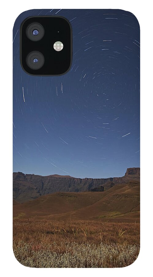 Scenics iPhone 12 Case featuring the photograph Star Trails Over The Amphitheatre Range by Emil Von Maltitz