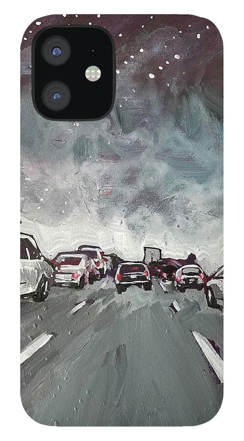 Cars iPhone 12 Case featuring the painting Starry Night Traffic by Tilly Strauss