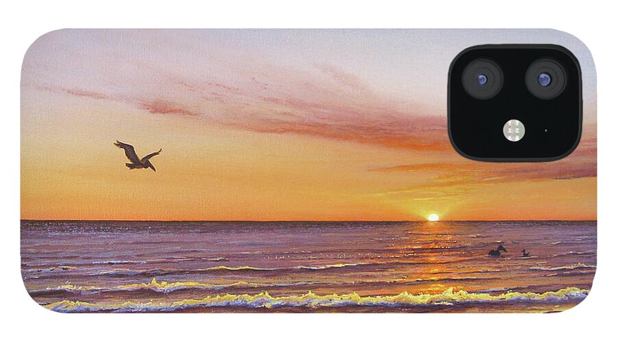 Seascape iPhone 12 Case featuring the painting Sunset on the Gulf by Joe Mandrick